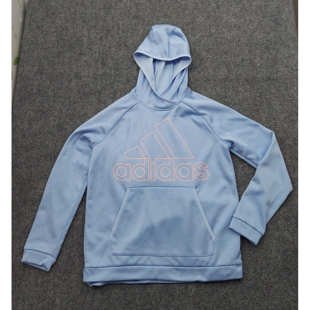 Adidas Hoodie Womens‎ Medium 12-14 Light Blue Kangaroo Pocket Climawarm